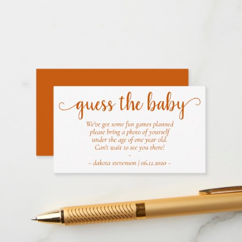 Fall Baby Shower  Burnt Orange Photo Game Request Enclosure Card