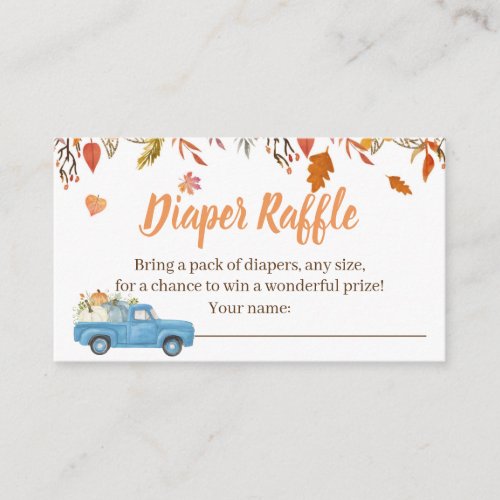 Fall Baby Shower Diaper Raffle Card for a Boy