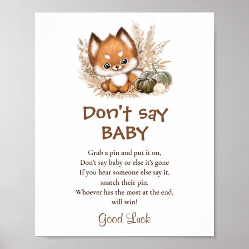 Fall Baby Shower Dont Say Baby Game Sign Poster