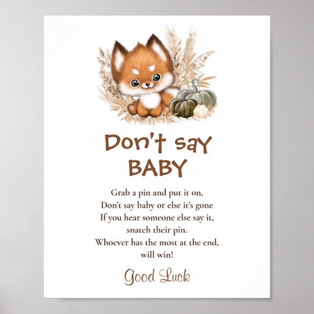 Fall Baby Shower Don't Say Baby Game Sign Poster (Front)