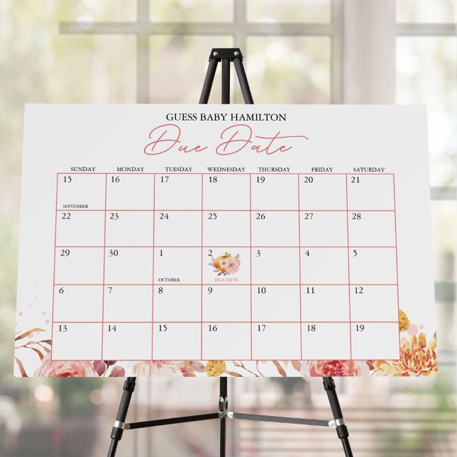 Fall Baby Shower Due Date Calendar Foam Board (Creator Uploaded)