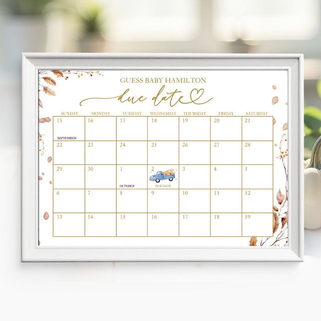 Fall Baby Shower Due Date Calendar Poster (Creator Uploaded)