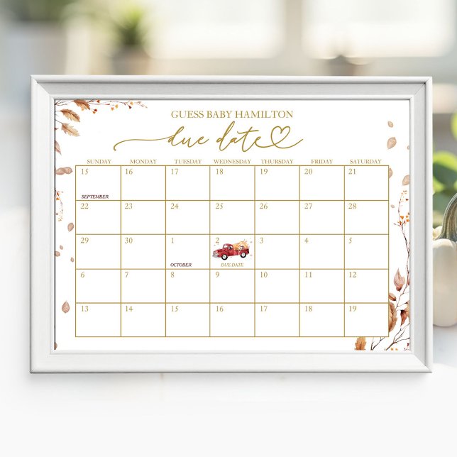 Fall Baby Shower Due Date Calendar Poster (Creator Uploaded)