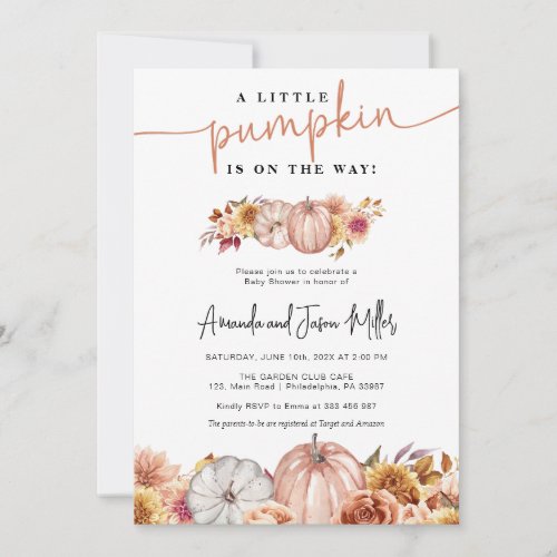 Fall Baby Shower Flowers and Pumpkins Save The Date