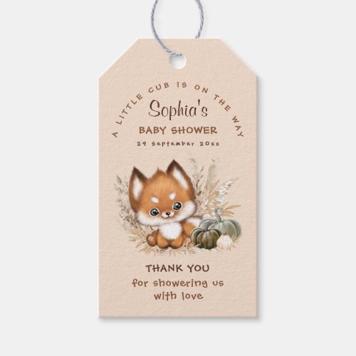 Fall Baby Shower Fox Thank you Tag