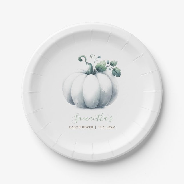 Fall Baby Shower Gender Neutral Pumpkin Paper Plates (Front)