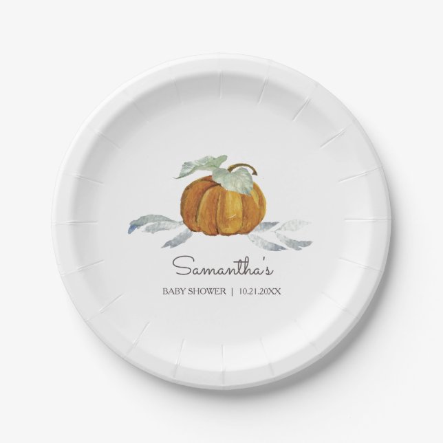 Fall Baby Shower Gender Neutral Pumpkin Paper Plates (Front)
