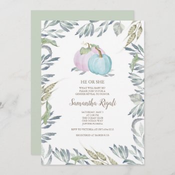 Fall Baby Shower Gender Reveal Pumpkin Invitation by VGInvites at Zazzle