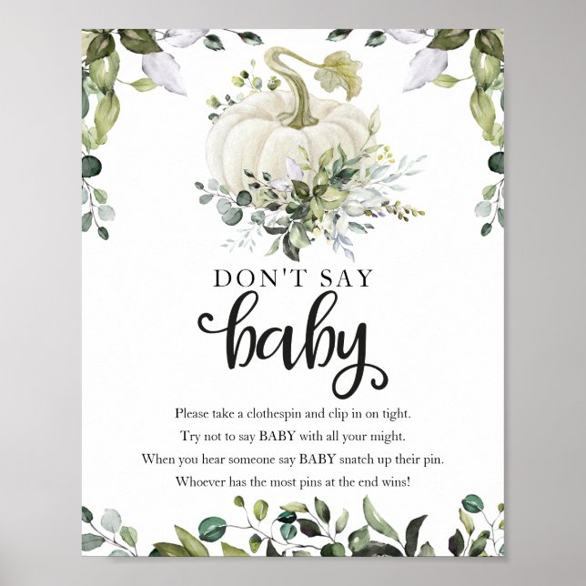 Fall Baby Shower Greenery Don't Say Baby Sign (Front)