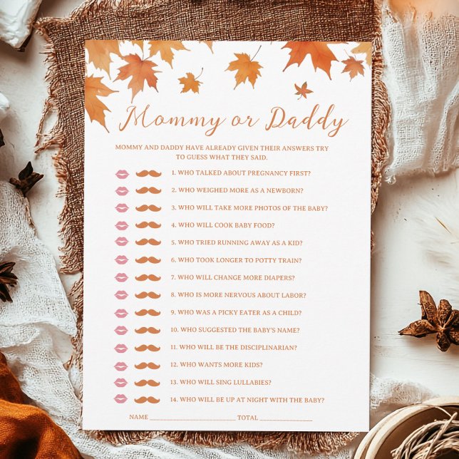 Fall Baby Shower Guess Who Game Card (Creator Uploaded)