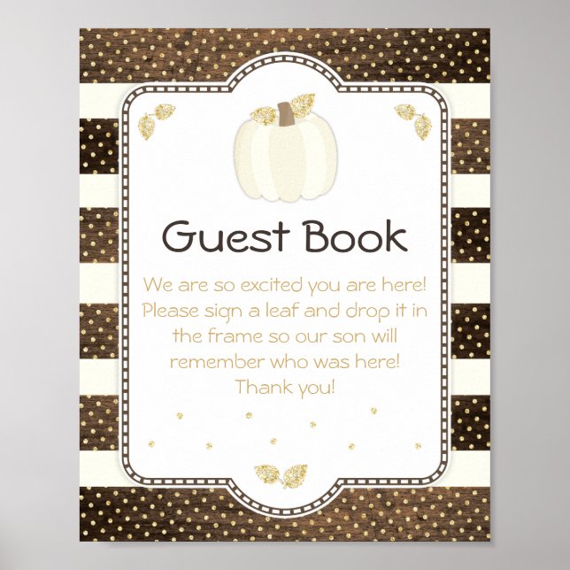 Fall Baby Shower Guest Book Sign, Pumpkin on Wood (Front)