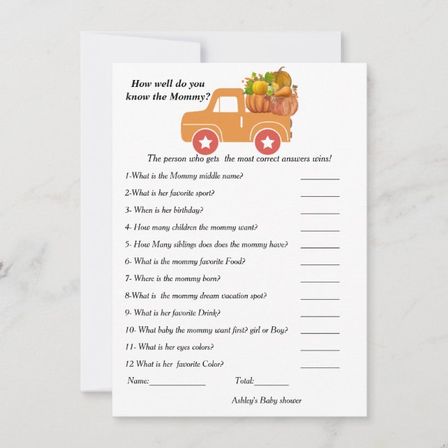 Fall  Baby shower How well do you know the mommy   Invitation (Front)