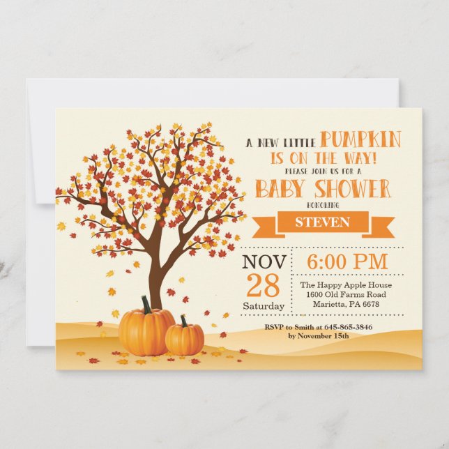 Fall Baby Shower Invitation Card Trees and Leaves (Front)