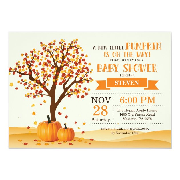 Fall Baby Shower Invitation Card Trees And Leaves
