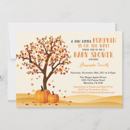 Fall Baby Shower Invitation Card Trees and Leaves