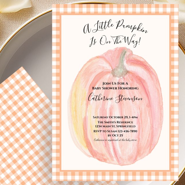 Fall Baby Shower Invitation Little Pumpkin Gingham (Creator Uploaded)