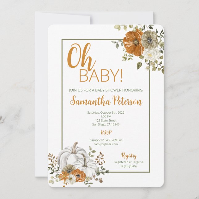Fall Baby Shower Invitation Neutral Fall Colors (Front)