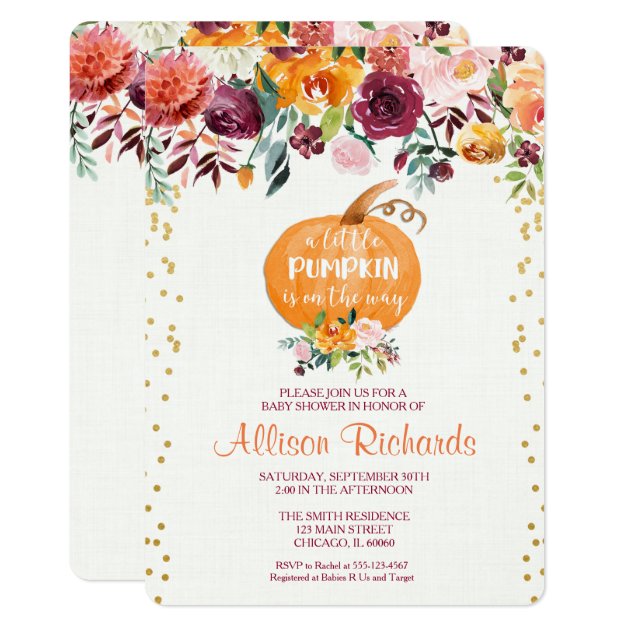 Fall Baby Shower Invitation, Pumpkin Baby Shower Card