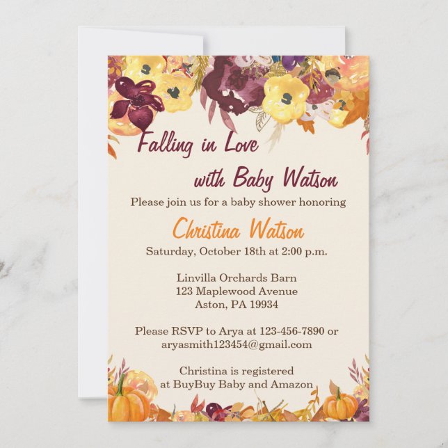 Fall Baby Shower Invitations - Fall in Love (Front)