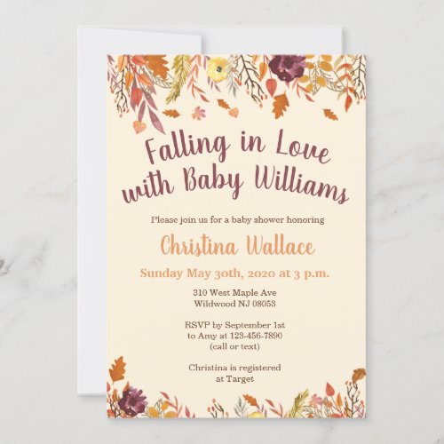 Fall Baby Shower Invitations Falling in Love