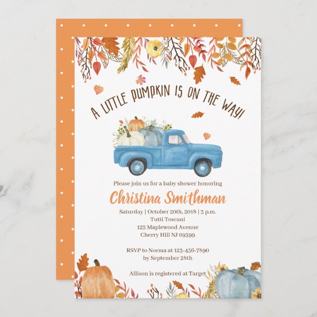 Fall Baby Shower Invitations For A Boy (Front/Back)