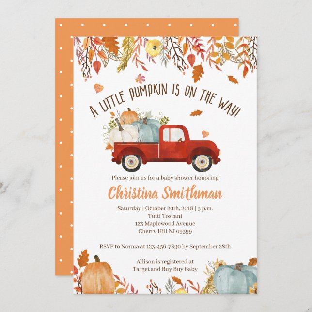 Fall Baby Shower Invitations for a Boy (Front/Back)