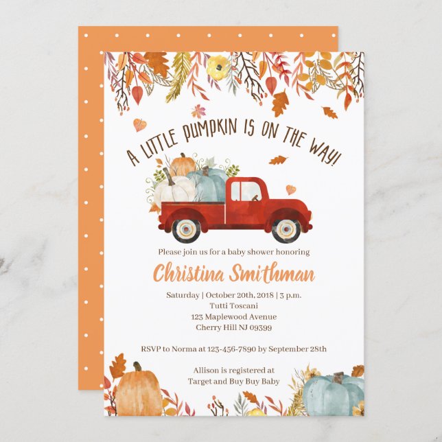 Fall Baby Shower Invitations for a Boy (Front/Back)