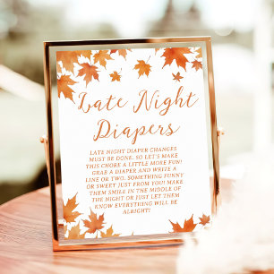 Fall Baby Shower Late Night Diapers Party Game Poster