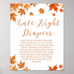 Fall Baby Shower Late Night Diapers Party Game Poster