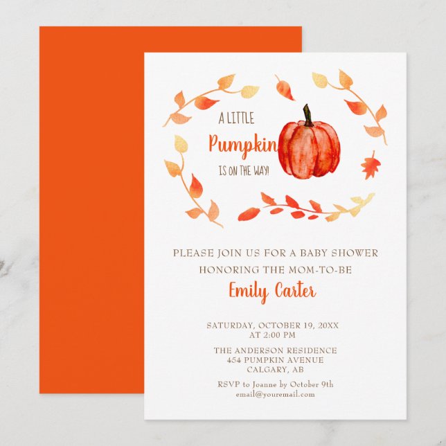 Fall Baby Shower Little Pumpkin Autumn Foliage Invitation (Front/Back)