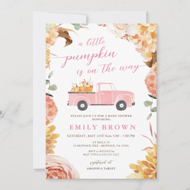 Fall Baby Shower Little Pumpkin Invite Template (Front)