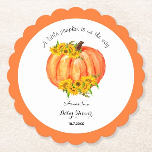 Fall Baby Shower Little Pumpkin Orange  Paper Coaster