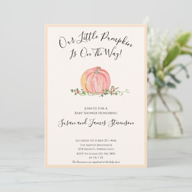 Fall Baby Shower Little Pumpkin Themed Invitation (Standing Front)
