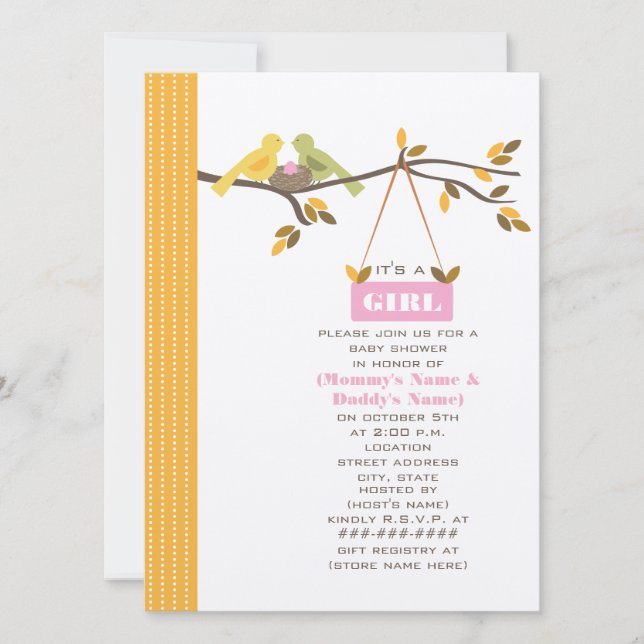 Fall Baby Shower Mommy & Daddy Birds & Pink Egg Invitation (Front)