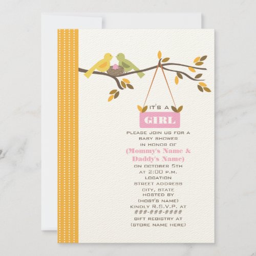 Fall Baby Shower Mommy &amp; Daddy Birds &amp; Pink Egg Invitations