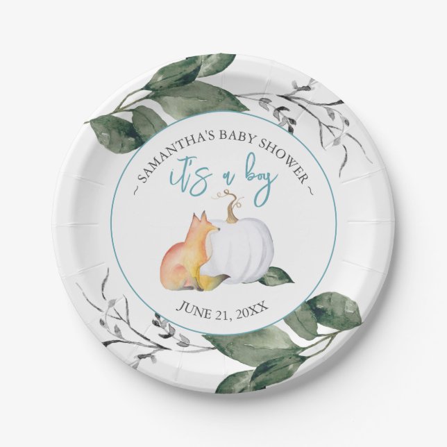 Fall Baby Shower Paper Plates Woodlands Watercolor (Front)