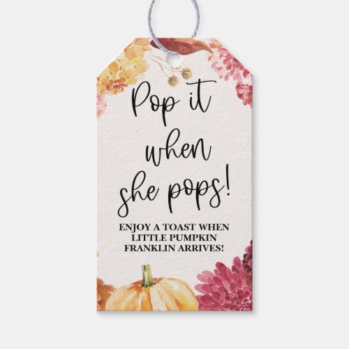 Fall Baby Shower Pop it When She Pops Gift Tags