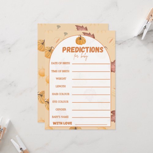Fall Baby Shower Predictions Card Pumpkin Baby