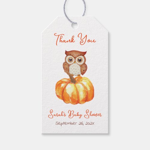Fall Baby Shower Pumpkin and Owl Autumn Thank You  Gift Tags