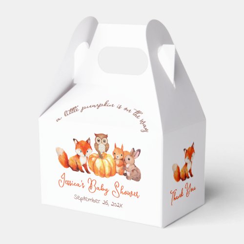 Fall Baby Shower Pumpkin Animals Autumn Watercolor Favor Boxes