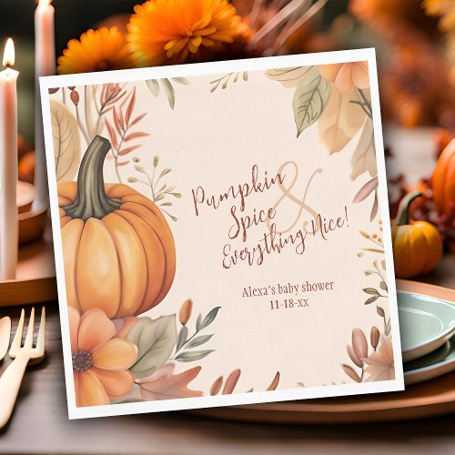 Fall Baby Shower Pumpkin Spice Autumn Botanical Napkins