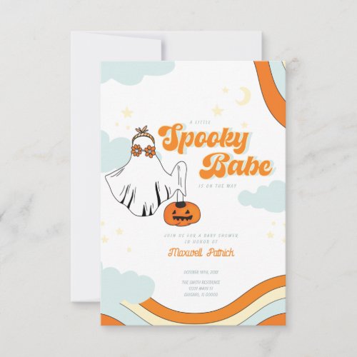 Fall Baby Shower Retro Ghost Groovy Baby Shower In Invitation