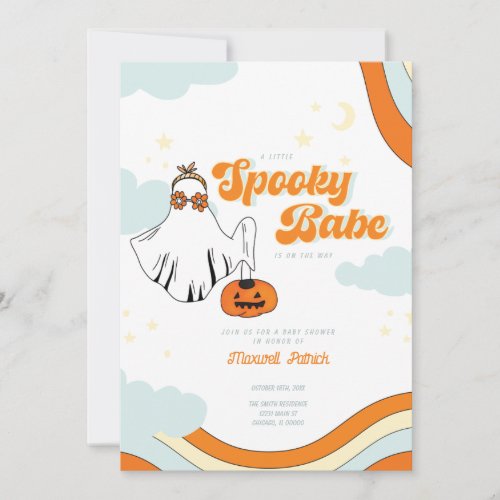 Fall Baby Shower Retro Ghost Groovy Baby Shower In Invitation