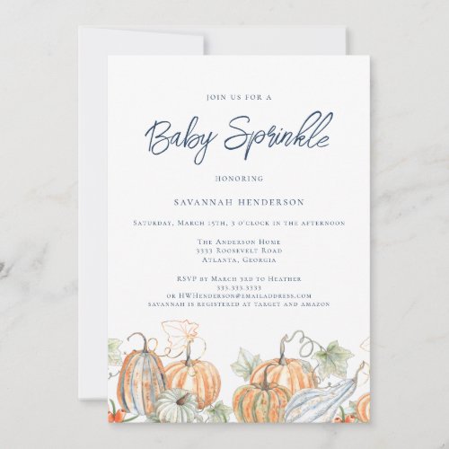 Fall Baby Shower Sprinkle Pumpkin Blue Invitation