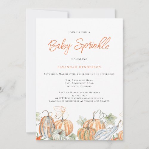 Fall Baby Shower Sprinkle Pumpkin Invitation