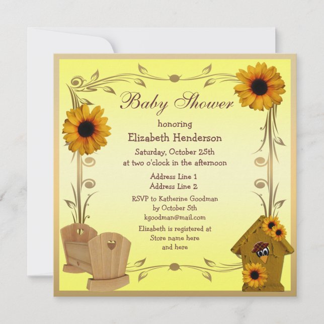 Fall Baby Shower Sunflowers, Crib & Crow Invitation (Front)