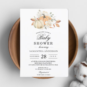 Fall Baby Shower Watercolor Pumpkin & Floral Invitation