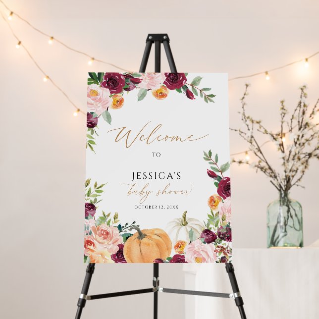 Fall baby shower welcome sign, little pumpkin sign (In Situ (Stand))