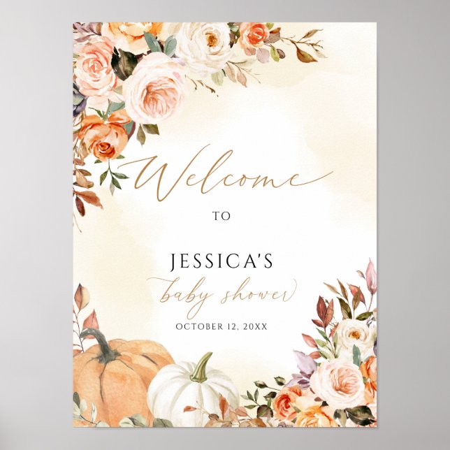 Fall baby shower welcome sign, little pumpkin sign (Front)