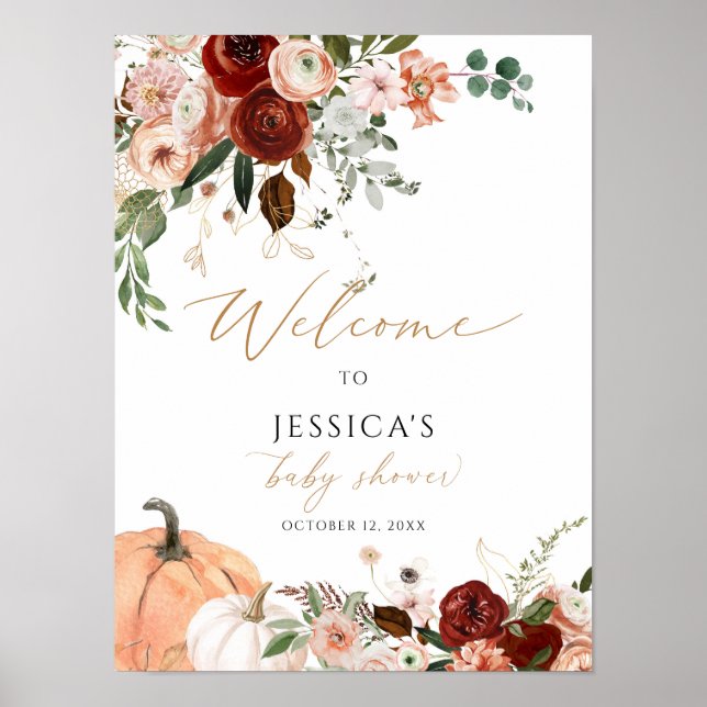 Fall baby shower welcome sign, little pumpkin sign (Front)